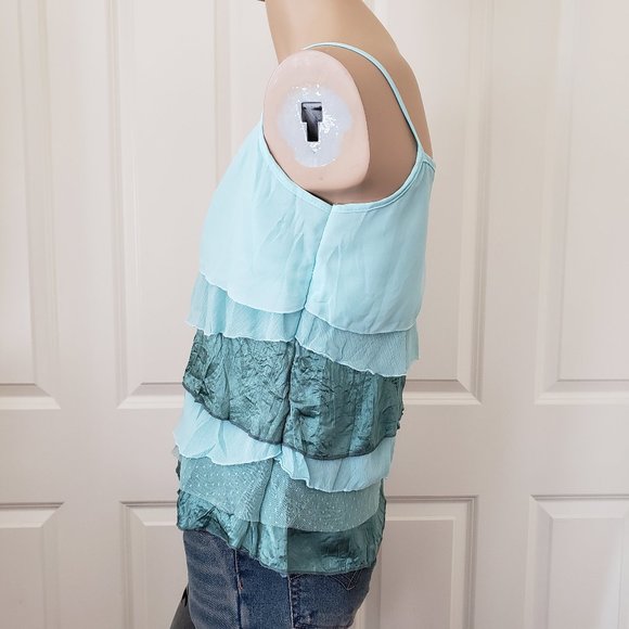 Blue Chip Mixed Media Ruffle Camisole Tank SZ S - Picture 3 of 9